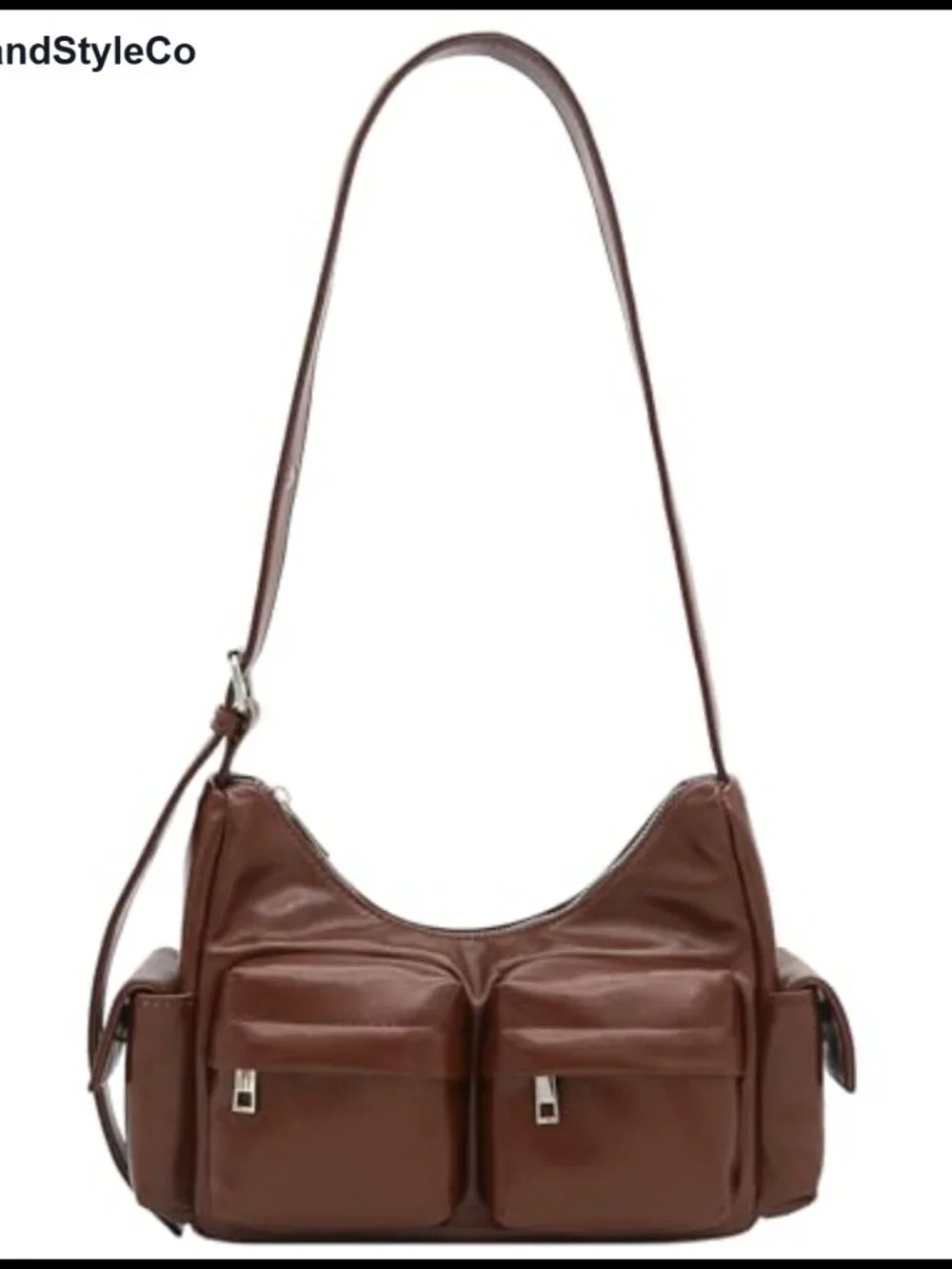 Glossy Faux Leather Multi Pocket Shoulder Bag Hobo Adjustable Strap